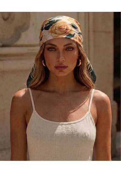 Trend Dokunuş Kadın 70-70 Saten Güldesenli Fular Bandana Gül