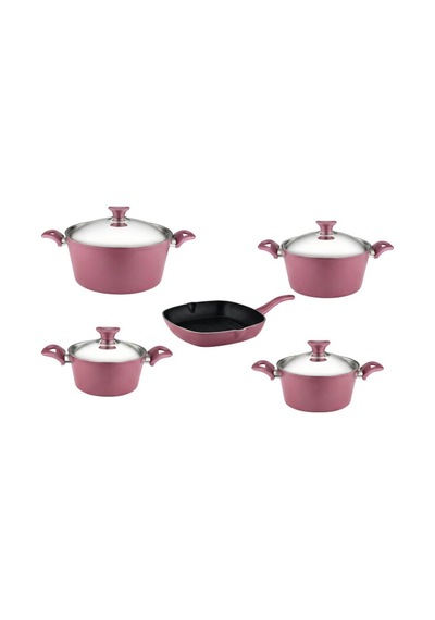9 Parça Granit Set Çelik Kapak - Mürdüm Mürdüm