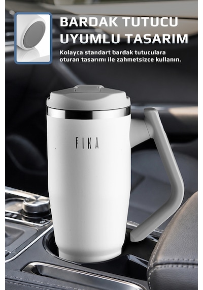 Fika Lumi Patentli Döner Kulplu Sızdırmaz Çelik Termos 1200 Ml - Beyaz