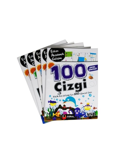 Niha Çocuk Okul Öncesi Erken Akademik Gelişim 100 Etkinlik 5+ Yaş Seti - 5 Kitap Takım- Coral Dağıtım