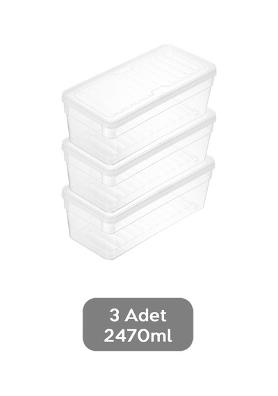 Meleni Home Derin Mikrodalga Uyumlu Erzak Gıda Saklama Kabı Şeffaf Kapak Düzenleyici Organizer Set 3'lü 2470 ML Şeffaf