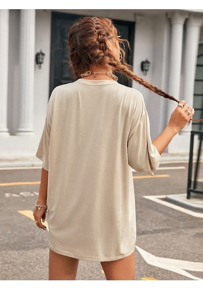 Startmore Unisex Pamuk Oversize Boyfriend T-shirt Bej