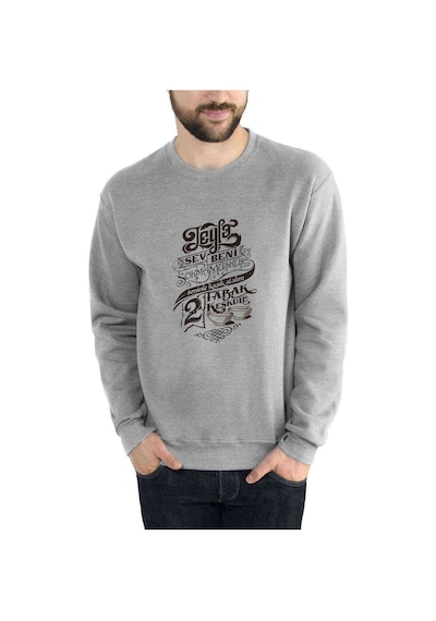Leyla Sev Beni Baskılı Gri Erkek Örme Sweatshirt