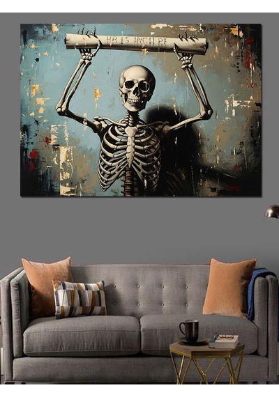 Ahşap Tablo Barfiks Çeken İskelet Sanat Eseri