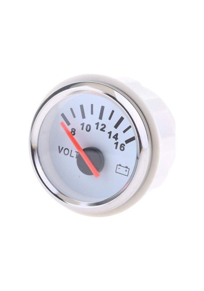 Voltmetre Beyaz Çap 52Mm 12/24V Tekne Yat Beyaz