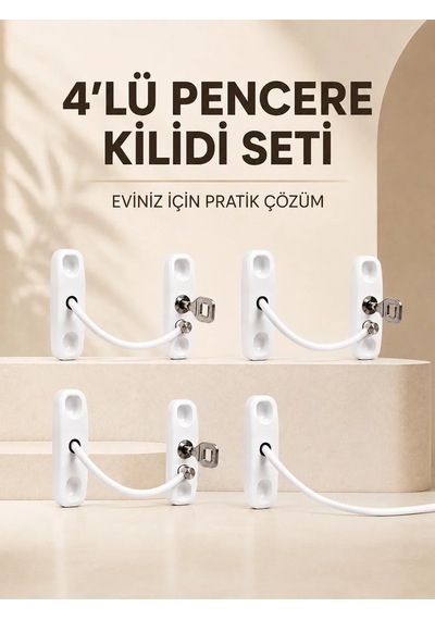 Ev Tipi Pencere Güvenlik Ve Emniyet Kilidi 4 Adet Set Beyaz