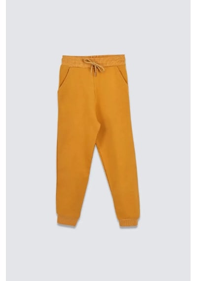 Bunny Hopp 2 Iplik Şardonlu Düz Renk Beli Bağcıklı Cepli Unisex Çocuk Eşofman Altı Hardal