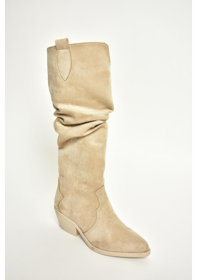 Fox Shoes T404401002 Ten Süet Büzgülü Kadın Çizme Ten-Süet