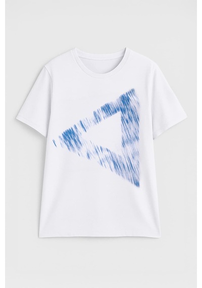 Erkek Rahat Kesim Bisiklet Yaka Baskılı Beyaz T-shirt Çok Renkli