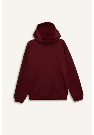 Defacto Relax Fit Kapüşonlu Basic Düz Kalın Sweatshirt D9935ax25wnbr115 Bordo