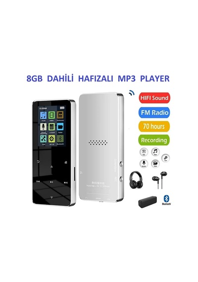 8gb Hafızalı Mp3-mp4 Player Müzik Çalar Fm Radyo Bluetooth Kulaklık Ve Hoparlör İle Kullanabilme