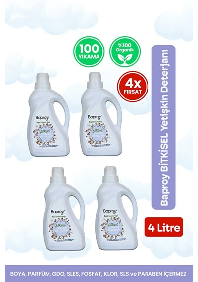 Baproy Bitkisel Çamaşır Deterjanı 1 Lt Doğal Lavanta Yağlı X 4 Adet 4 L