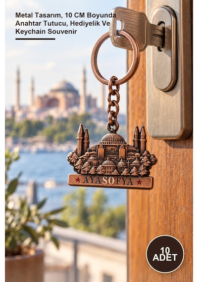 10 Adet Metal Ayasofya Anahtarlık Metal Tasarım, 10 Cm Boyunda Anahtar Tutucu, Hediyelik Ve Keychain Souvenir