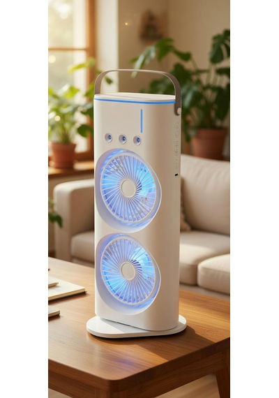 Çift Fanlı 1800 Mah Bataryalı 6000 Rpm 3 Kademeli Masaüstü Taşınabilir Sprey Fan Vantilatör Pervane