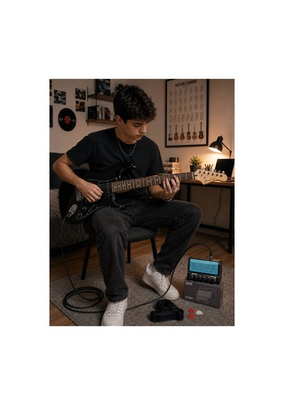 Siyah Hss Elektro Gitar Seti Mini Şajlı Bluetooth Distorsion+reverb Li Amfi Kılıf Askı Pena Kablo