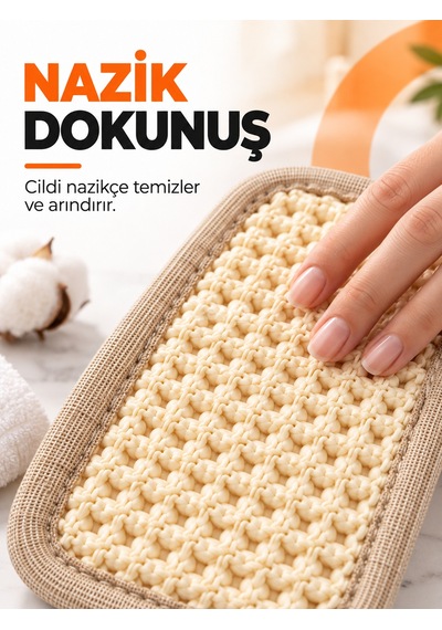Hanex Doğal Pamuk Yüz ve Vücut Kesesi Yumuşak Dokulu Banyo ve Temizlik Kesesi 18 CM