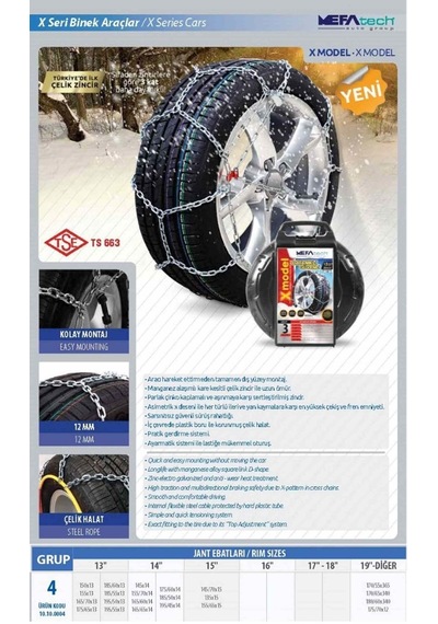 225/40x17 Ebatlarına Uyumlu Takmatik X Tipi Kar Patinaj Zinciri M