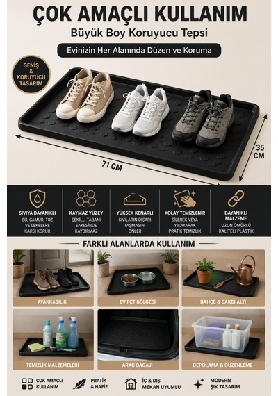 Multitray 71x35 Cm Büyük Boy Çok Amaçlı Tepsi Ayakkabılık, Saksı Altı, Evcil Hayvan Mama Alanı Ve Temizlik Dolabı Koruyucu Tepsi Siyah Multitray 71x35 Cm Büyük Boy Çok Amaçlı Tepsi Ayakkabılık, Saksı Altı, Evcil Hayvan Mama Alanı Ve Temizlik Dolabı Koruyucu Tepsi Siyah