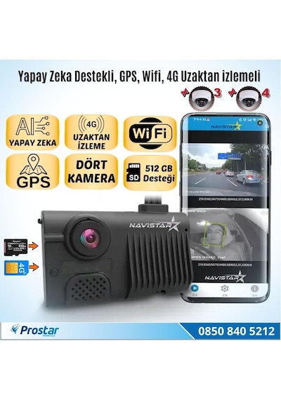 4 Kameralı 4g Gps Wifi Acil Durum Butonu Dahil Pratik Montaj Kamera Seti