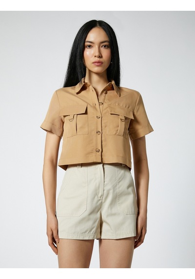 Koton Crop Safari Gömlek Cepli Modal Karışımlı Deve Tüyü 3sak60525uw 3SAK60525UW100 Taba