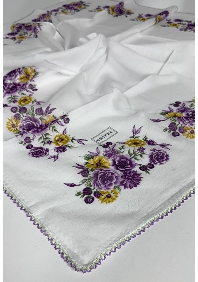 Eripek Oyalı Pamuk Yazma 6593 Beyaz-mor