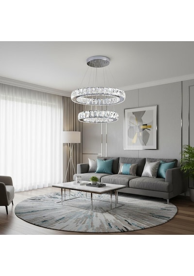 Kristal 2 Katlı Uzaktan Kumandalı 20-30 Cm Avize Krom