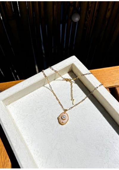Lunarie İnci Detaylı Açılır Madalyon Kolye 14k Gold Paperclip Krem