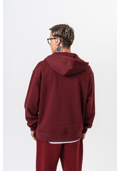 Erkek Respire Yazı Detaylı Kapüşonlu Basic Zip Oversize Hoodie Bordo