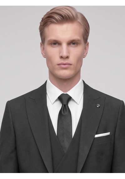 Erkek 3 Parça Slim Fit Takım Elbise Kruvaze Yelekli Modern Kesim Şık Takım Siyah