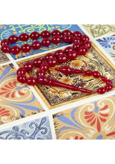 Katalin Çubuk Beyzi Kesim 9x11.5mm Tesbih -fuşya Kırmızı -ibrahim Atasever Usta İşi Kırmızı
