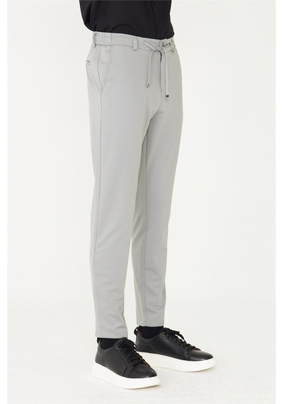 Gri Modern Kesim Bağcıklı Smart Casual Jogger Pantolon Gri