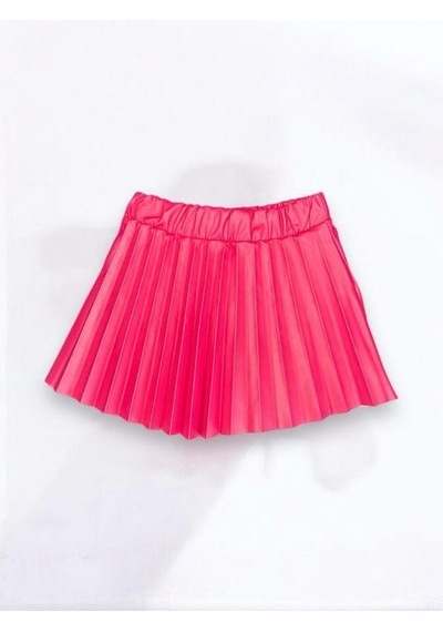 Zekids Kız Bebek Beli Lastikli Pilise Deri Etek-14533 Pembe