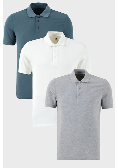 Buratti Pamuklu Regular Fit Düğmeli Polo Yaka 3'Lü Paket Erkek T Shirt 5902127S3 Petrol-Gri Melanj-Beyaz