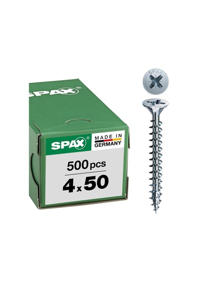 Spax Vidası, 4,0 X 50 Mm, 500 Adet, Yıldız Z2, Gömme Başlı, Tam Dişli, 4 Cut, Wirox A3j, 1081010400505