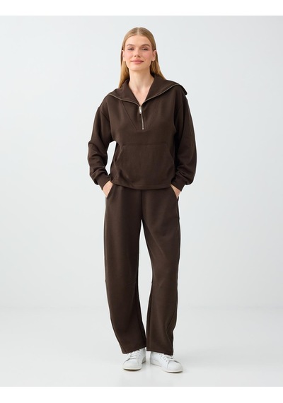Jimmy Key Kahverengi Dik Yaka Fermuar Detaylı Modal Sweatshirt 6ww238191800
