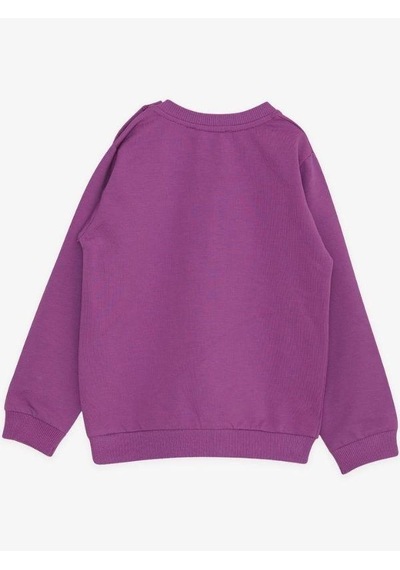 Kız Çocuk Pamuklu Cep Detaylı Sweatshirt-14369 Mor