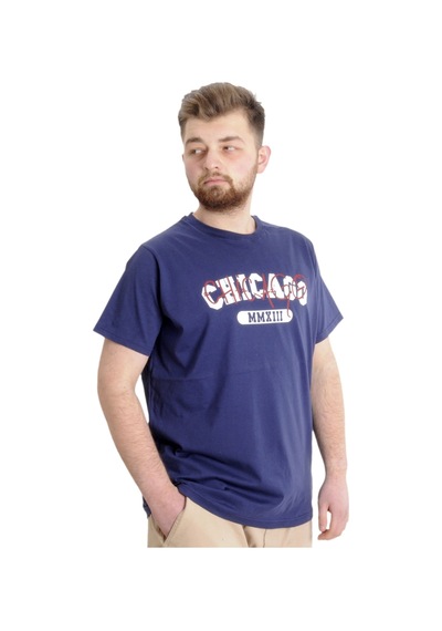 Mode Xl Büyük Beden Erkek T-Shirt Chıcago 23105 Indigo 001