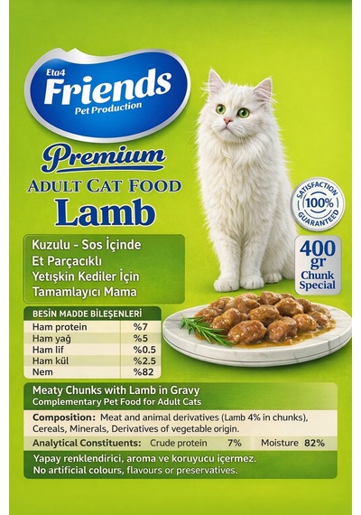 Premium Kuzu Etli Yetişkin Kedi Konservesi 400 Gr Yaş Mama
