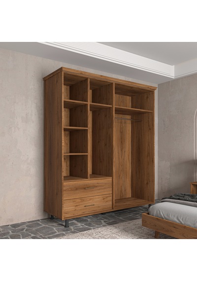 Soft Wood 4 Kapaklı Masif Ahşap Gardırop Ceviz