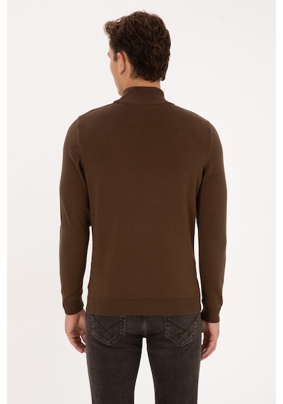 U.S. Polo Assn. Erkek Slim Fit Boğazlı Kahverengi Basic Kazak 50313712-VR029