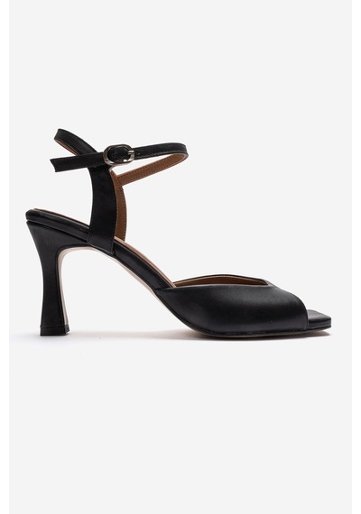 Luvishoes Elvıa Siyah Cilt Hakiki Deri Kadın Topuklu Ayakkabı