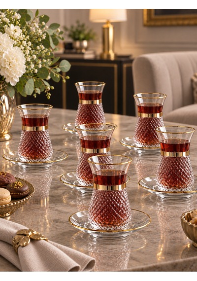 6 Kişilik 12 Parça Verdi Çay Takımı-7702 Şeffaf