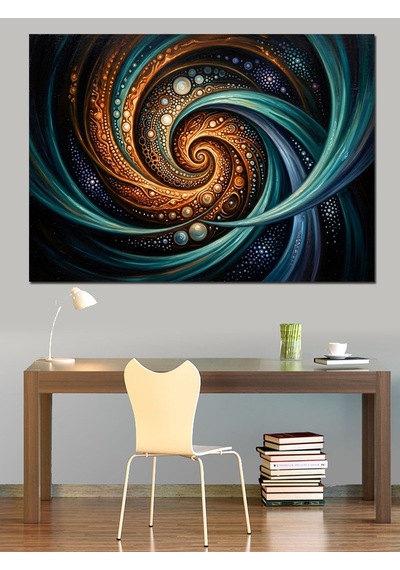 Altın Ve Lacivert Spiral Girdap Dekoratif Kanvas - Mdf Ahşap Tablo