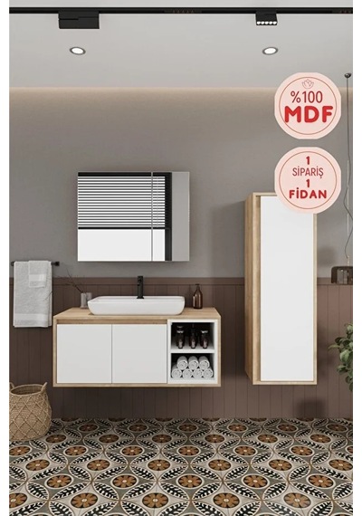 Lale Beyaz 100 Cm %100 Mdf Lavabolu Banyo Dolabı + Aynalı Dolap + Boy Dolabı Beyaz Meşe Lale Beyaz 100 Cm %100 Mdf Lavabolu Banyo Dolabı + Aynalı Dolap + Boy Dolabı Beyaz Meşe