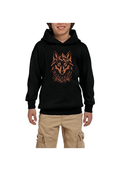 Zepplin Giyim Bakır Dağ Bozkurdu Siyah Çocuk Kapşonlu Sweatshirt