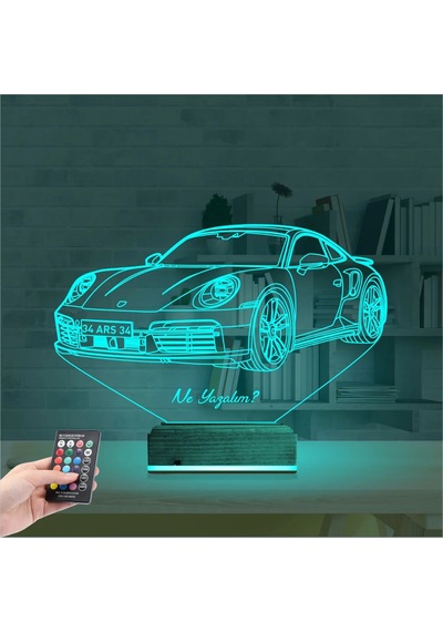 Luvivia Spor Araba Phorsche Kişiye Özel 3d Lamba - Masa Gece Lambası Şeffaf