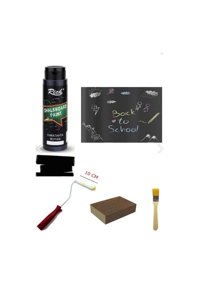 Chalkboard Kara Tahta Boyası 500 Cc Siyah Rulo Zımpara Fırça Seti Siyah