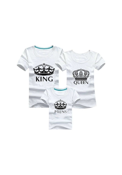 King Queen Prens Baba Oğul Anne Tişörtleri Aile Tişörtleri Beyaz