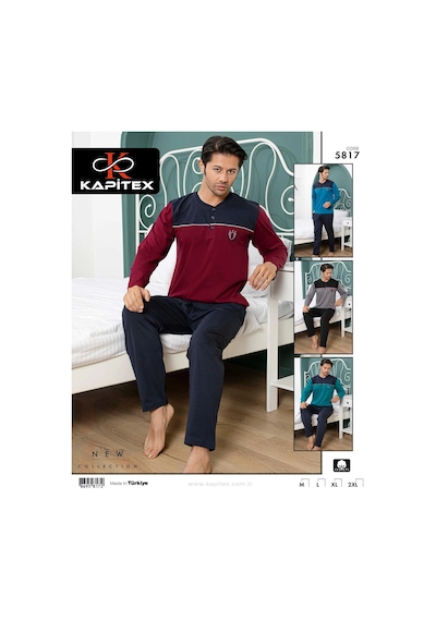 Kocabey Kapitex 5817 Erkek Uzun Kol Düğme Yaka Pijama Takımı Bordo