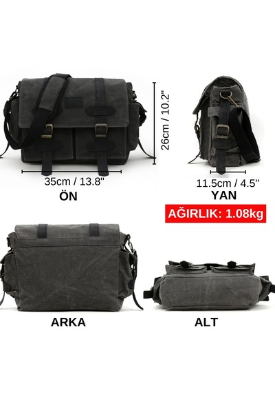 Dark Cotton 7156 Suya Dayanıklı Kanvas Siyah Omuz Postacı Çantası